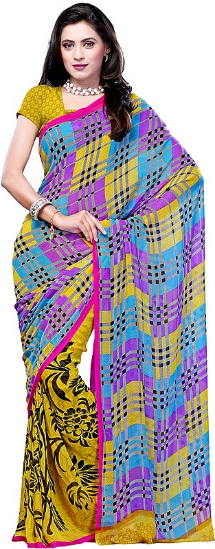Multi-Color Sari from Surat with Floral Print