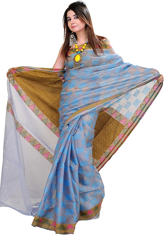 Twilight-Blue Chanderi Sari with Jute Weave on Anchal