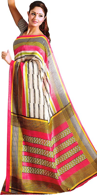 Multi-Color Bhagalpur Sari with Geometric Print