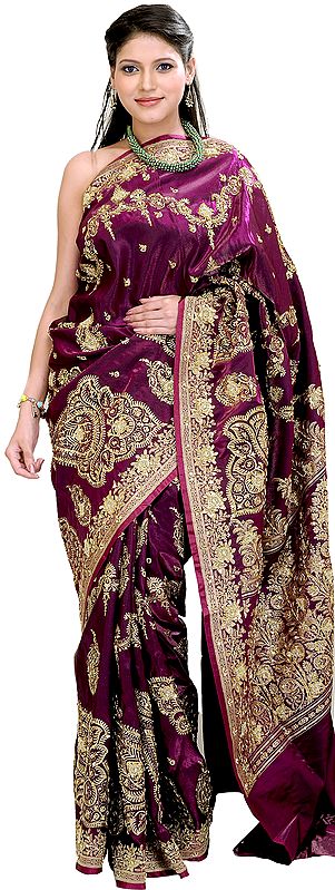 Pansy-Purple Bridal Sari with Embroidery in Metallic Thread and Beads