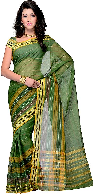 Plain Sari from Surat with Woven Stripes