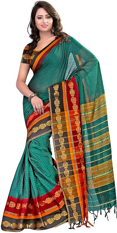 South-Cotton Sari with Woven Flowers on Border and Aanchal