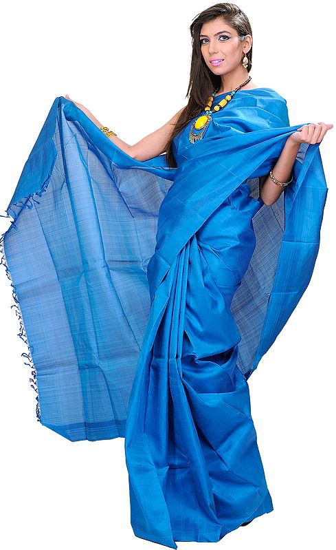 Plain Methyl-Blue Kanjivaram Sari from Tamil Nadu