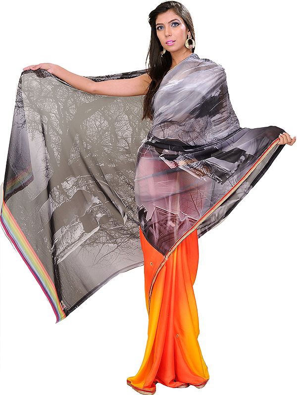 Designer Sari from Surat with Printed Raj Kapoor and Nargis (Shree 420)