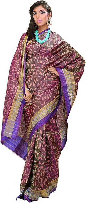 Deep-Purple Patan Patola Sari from Gujarat with Ikat Weave