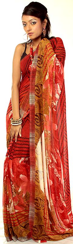 Sharon-Rose Floral Printed Sari from Surat