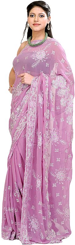 Smoky-Grape Wedding Sari with Embroidered Sequins All-over