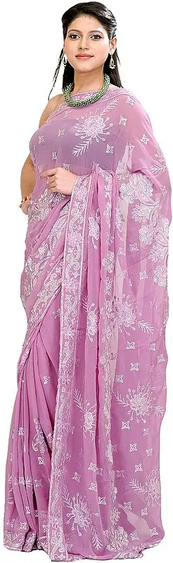 Smoky-Grape Wedding Sari with Embroidered Sequins All-over