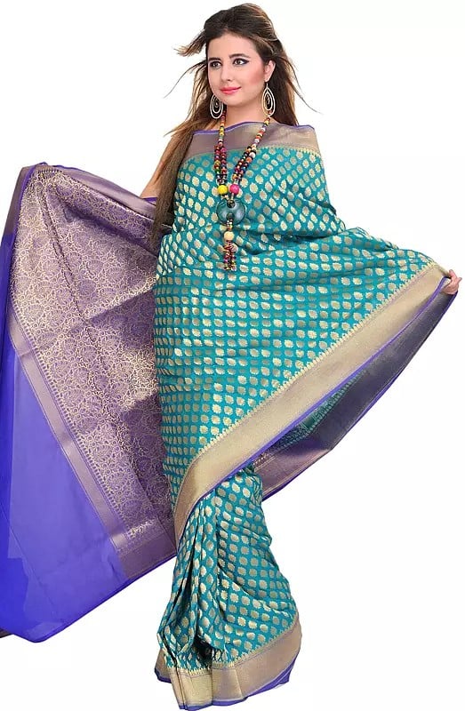 Traditional Banarasi Sari with Woven Bootis and Brocaded Aanchal
