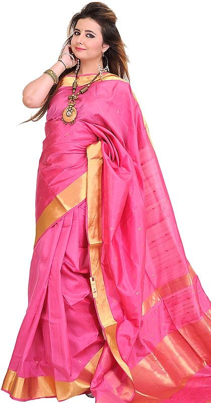 Chateau-Rose Saree from Banaras with Woven Bootis and Zari Border