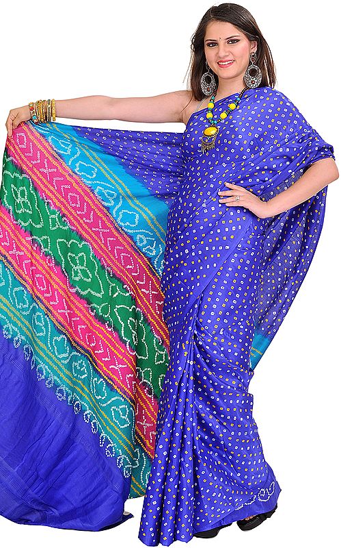 Dazzling-Blue Bandhani Tie-Dye Sari from Gujarat