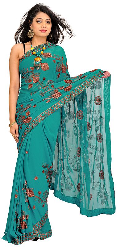 Parasailing-Green Embellished Wedding Sari with Embroidered Sequins