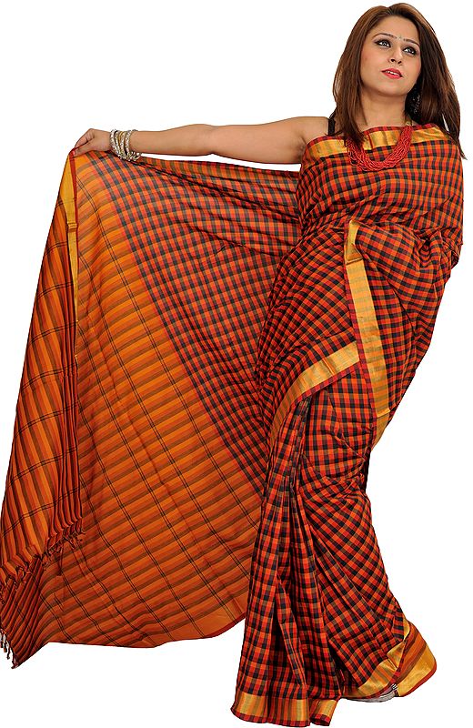 Multicolor South Cotton Checkered Sari with Zari Weave on Border