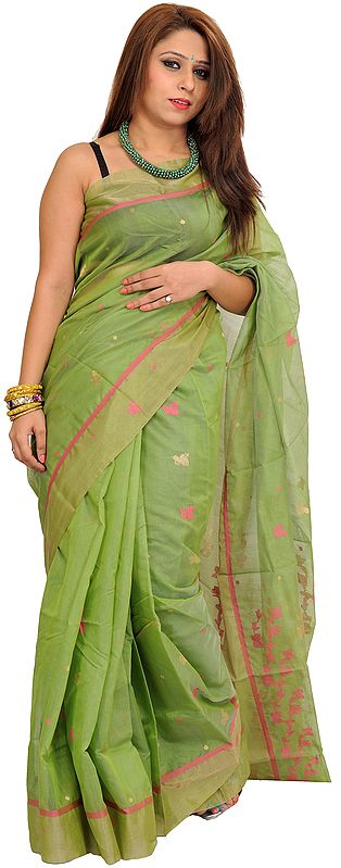Tendril-Green Chanderi Sari with Woven Bootis