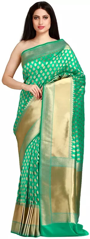 Traditional Banarasi Saree with Woven Bootis and Zari Weave on Pallu