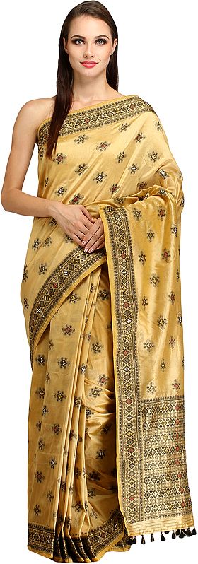 Sahara-Sun Sari from Assam with All-Over Woven Bootis