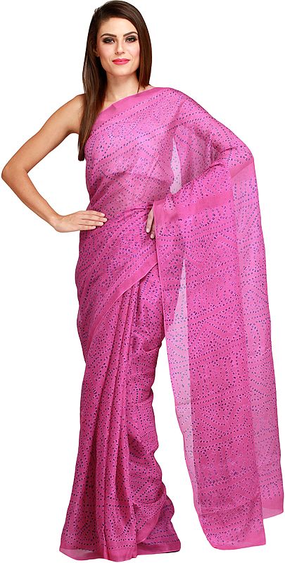 Rose-Violet Bandhani Tie-Dye Marwari Sari from Jodhpur