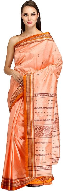 Peach-Bud Garad Sari from Gandhi Ashram with Woven Bootis