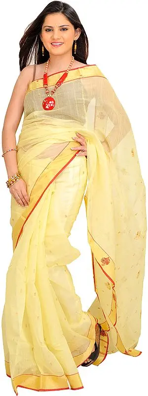 Lemonade Handloom Chanderi Saree with Woven Bootis