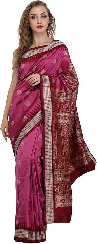 Dahlia-Mauve Handloom Sari from Orissa with Bomkai Weave