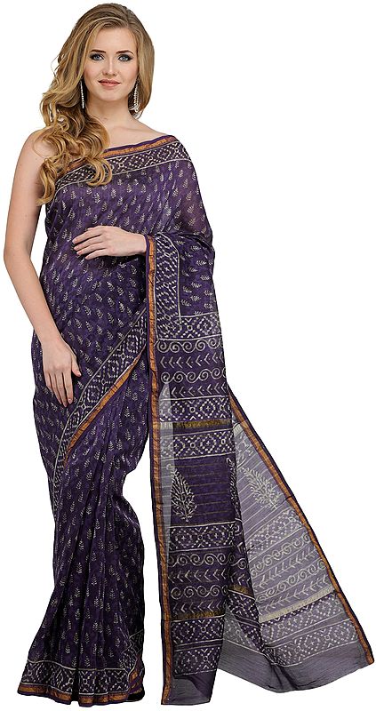 Purple-Reign Chanderi Sari with Block-Printed Bootis