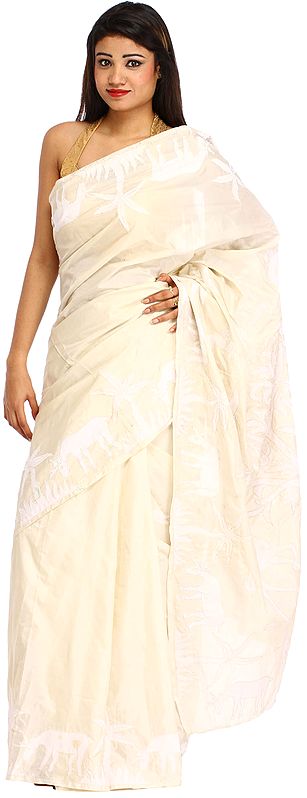 Afterglow Sari from Kolkata with Applique Work