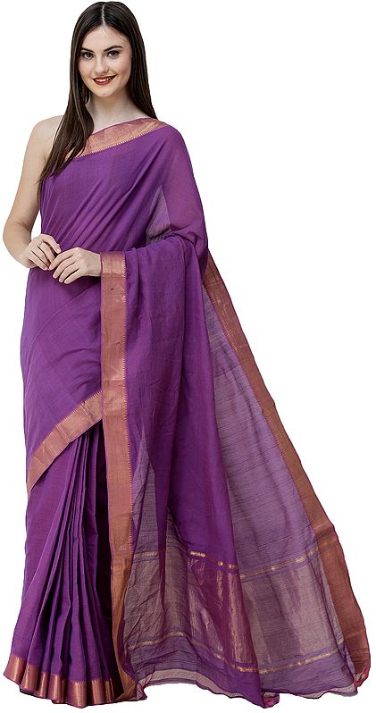 Mangalgiri Sari from Andhra Pradesh with Zari Woven Temple Border and Pallu