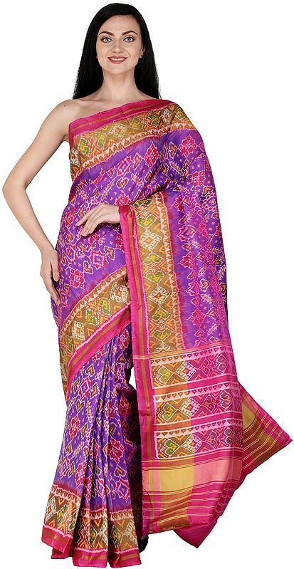 Royale-Lilac Handloom Paan Patola Sari from Patan with Ikat Weave