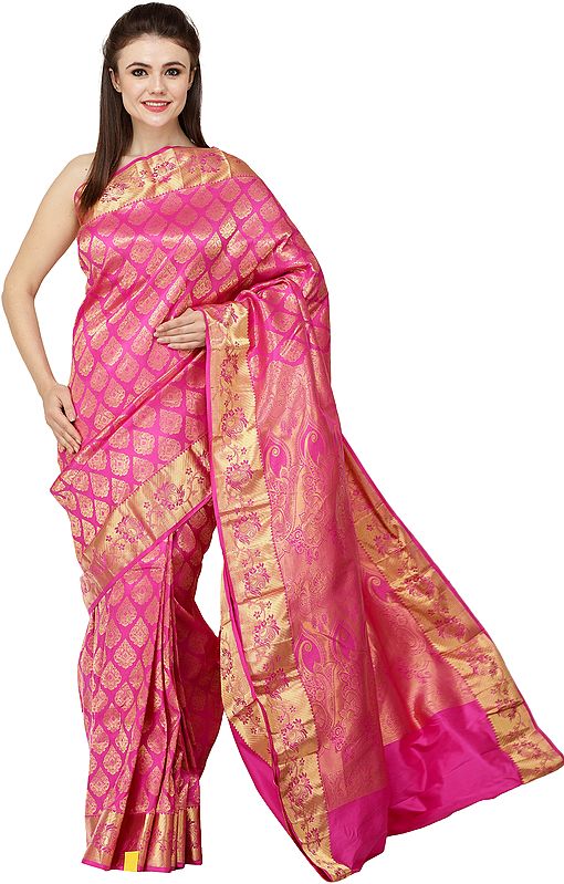 Very-Berry Brocaded Sari from Bangalore with Zari-Woven Bootis All-Over
