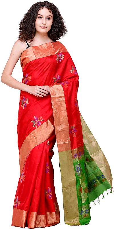 High-Risk Red Uppada Sari from Bangalore with Zari-Woven Flowers