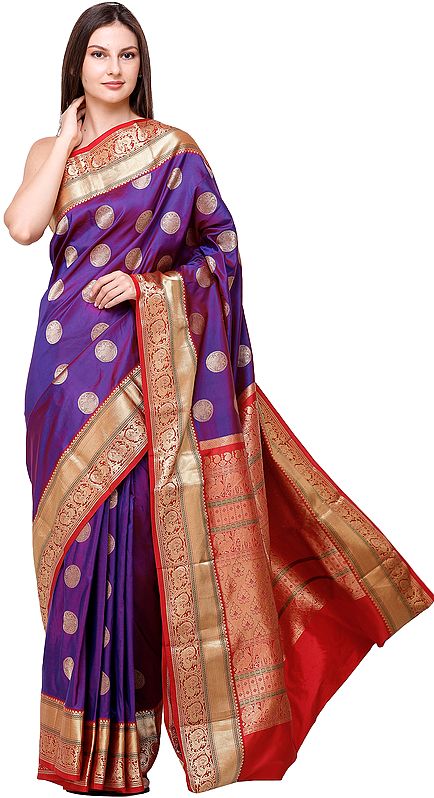 Purple-Magic Uppada Sari from Bangalore with Woven Circular Bootis All-Over