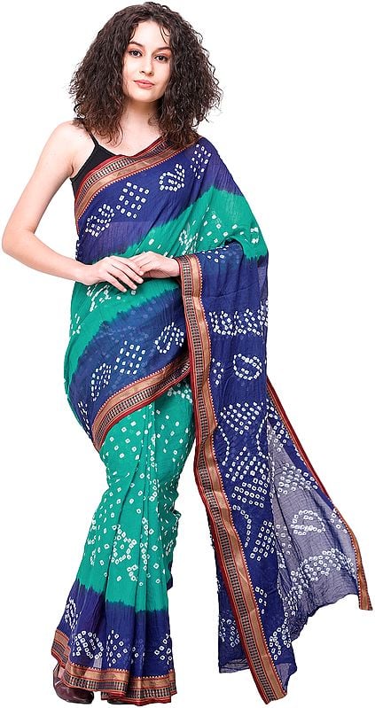 Bandhani Tie-Dye Sari from Gujarat with Zari-Woven Border