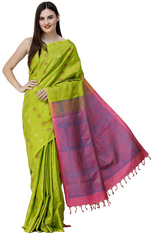 Lime-Punch Uppada Sari from Bangalore with Floral Bootis and Woven Pallu
