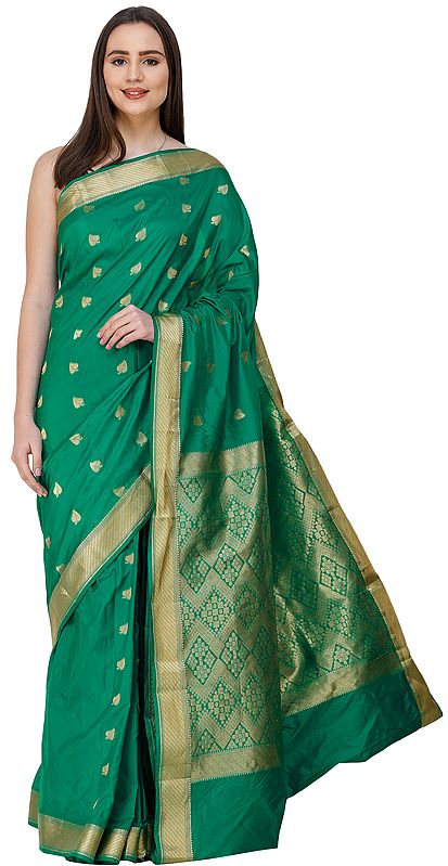 Uppada Sari from Bangalore with Zari-Woven Leaves