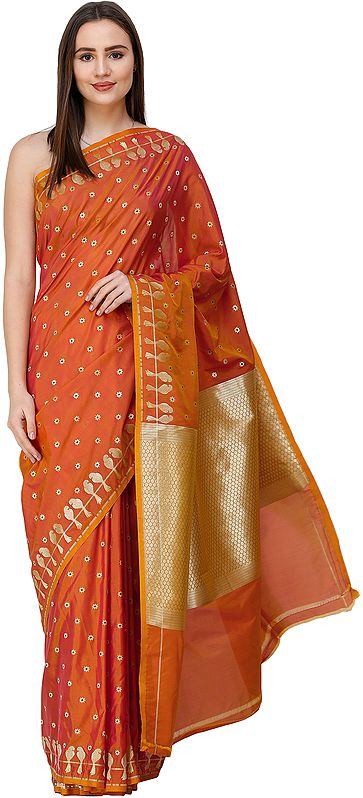 Uppada Sari from Bangalore with Zari-Woven Parrots on Border