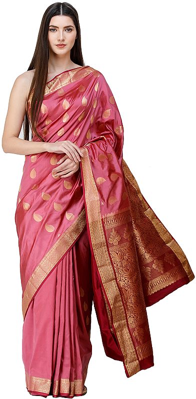 Wild Rose Uppada Handloom Sari from Bangalore with Golden Bootis