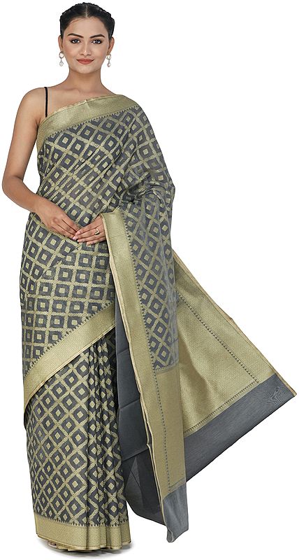 Banarasi Silk Brocaded Kora Sari with Woven Pattern All-over