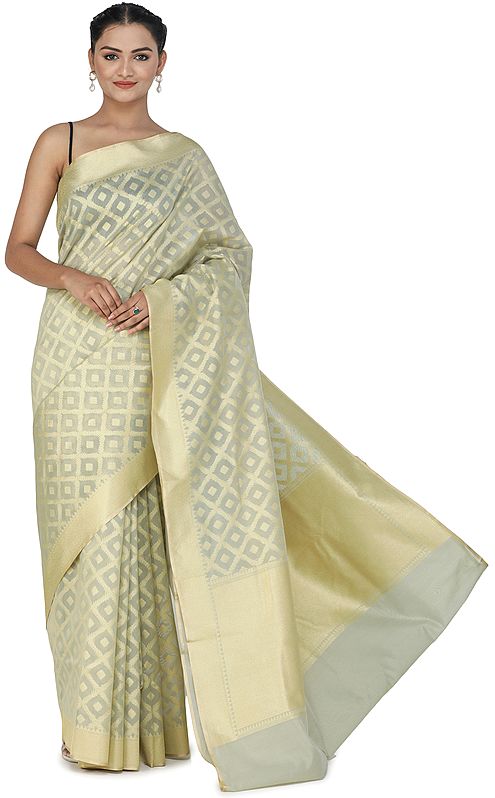 Banarasi Silk Brocaded Kora Sari with Woven Pattern All-over