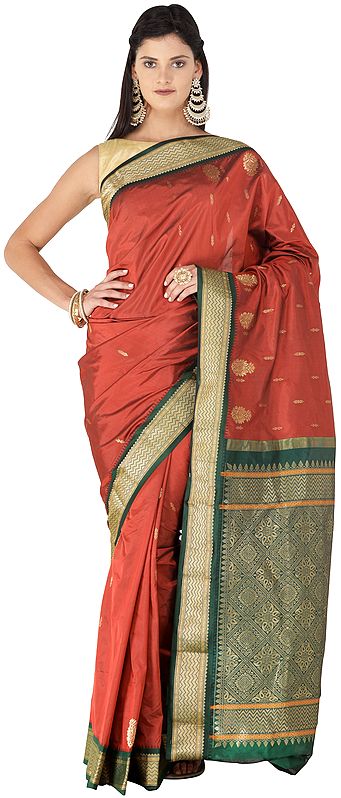 Rythmic-Red Uppada Handloom Sari from Bangalore with Golden Bootis