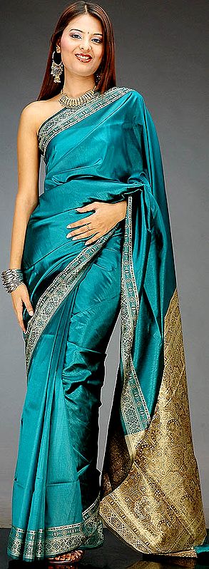 Sea-Green Banarasi Sari with Metallic Luster