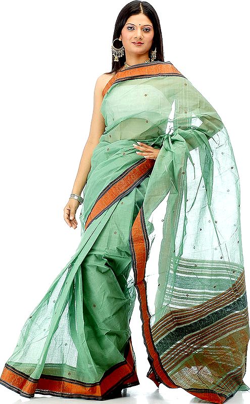Sea-Green Hand-Woven Tengail Sari from Bengal