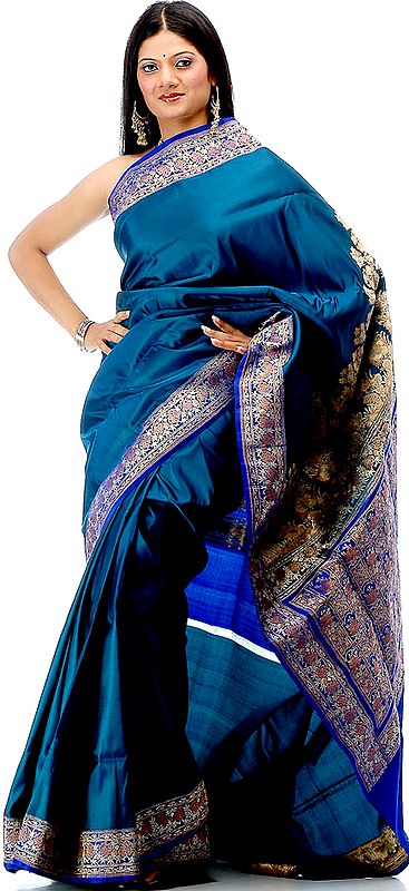 Sea-Green Satin Valkalam Sari with Dense Brocade Weave on Border and Anchal