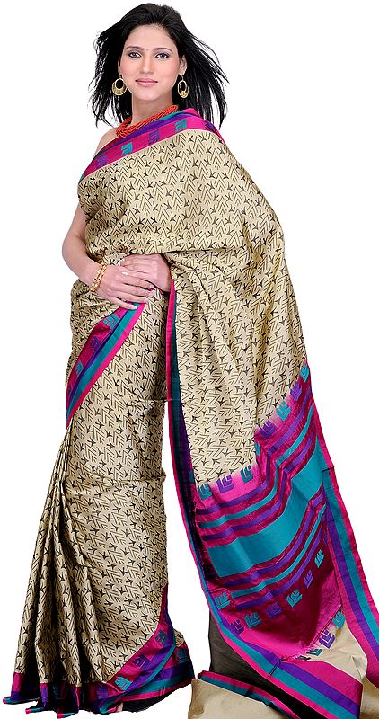 Seed Pearl and Purple Sari Hand-woven in Banaras