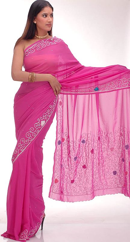 Sequined Magenta Sari