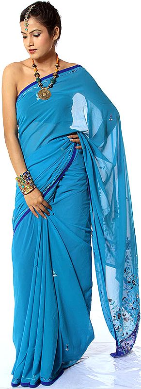 Sequins and Threadwork on a Sari with Two Shades of Blue
