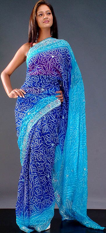 Shades of Blue in a Ghatchola Bandhej Sari with Sequins