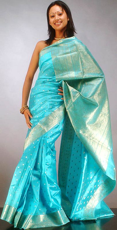 Sky Blue Banarasi Sari with Golden Bootis
