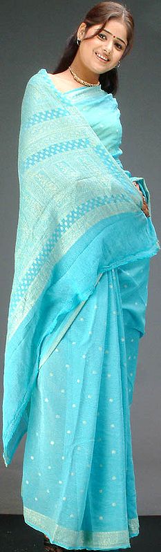 Sky-Blue Banarasi Crush Sari with Golden Bootis