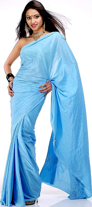 Sky-Blue Mokaish Sari