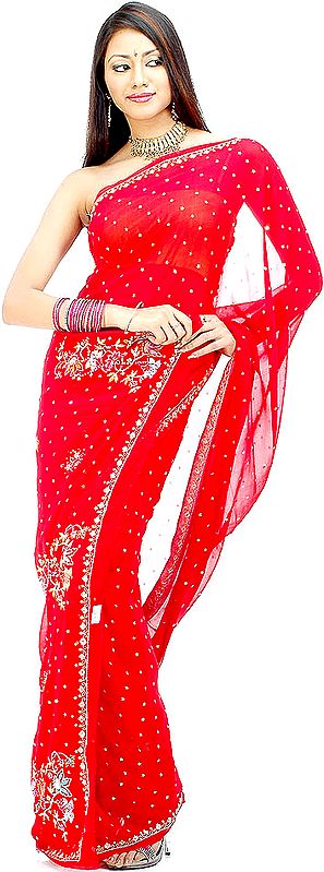 Starry Pure Chiffon Sari with Threadwork